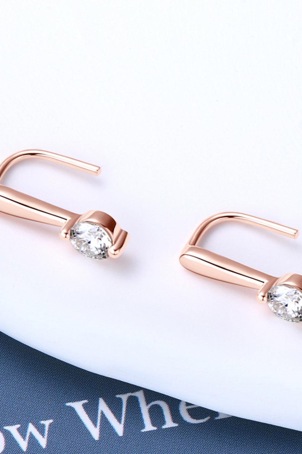 Moissanite Hook Hang Earrings - 18k Rose Gold Vermeil- Claude Jewelry Moissanite - Shop claudejewelry.com