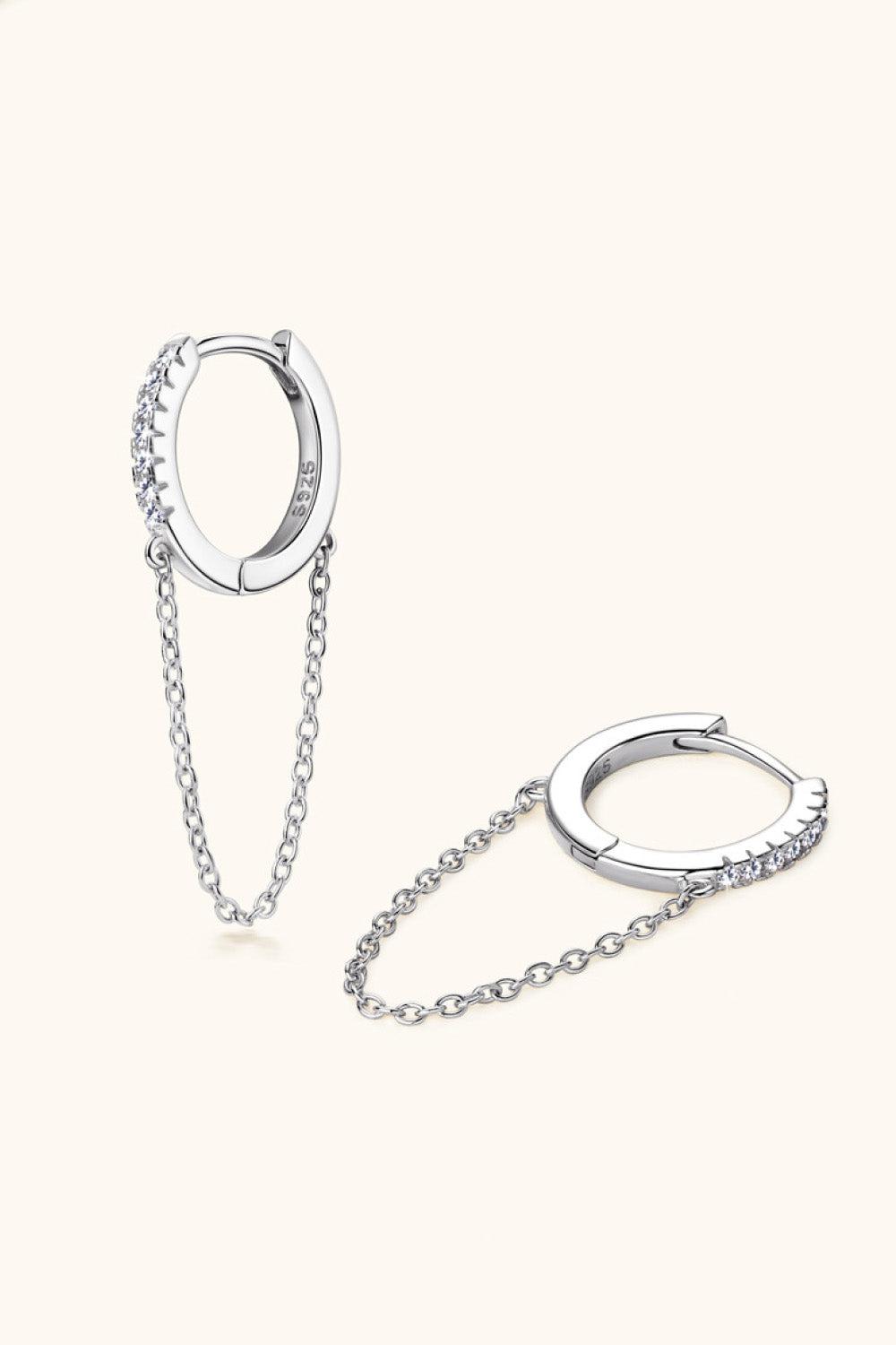 Moissanite Huggie Loop Chain Earrings - - Claude Jewelry Moissanite - Shop claudejewelry.com