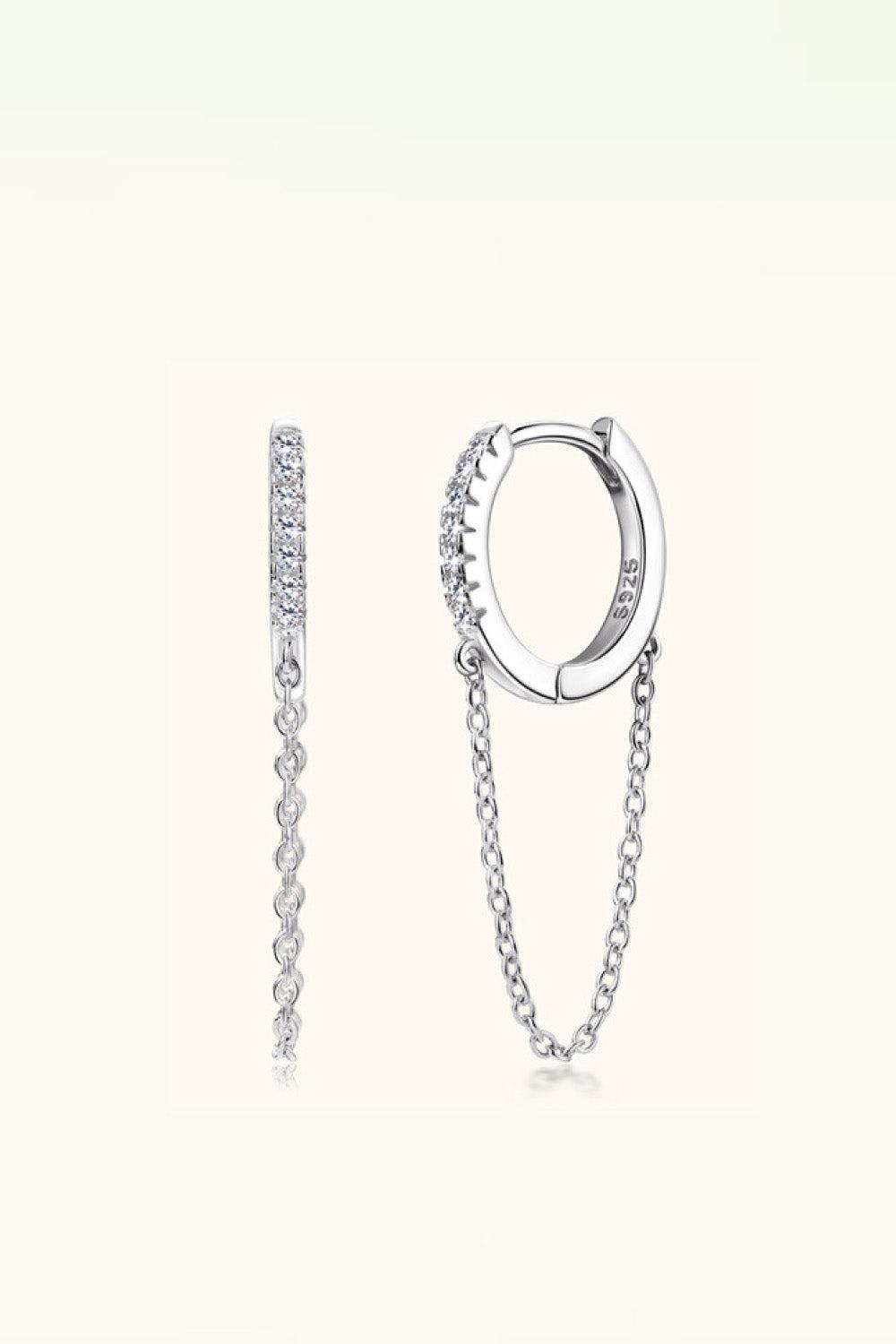 Moissanite Huggie Loop Chain Earrings - Platinum Vermeil- Claude Jewelry Moissanite - Shop claudejewelry.com