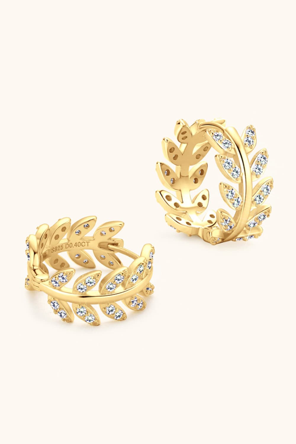 Moissanite Leaves Huggie Earrings - 18k Gold Vermeil- Claude Jewelry Moissanite - Shop claudejewelry.com