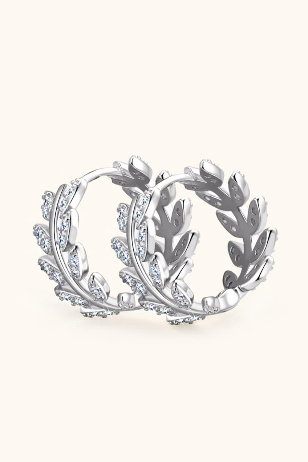 Moissanite Leaves Huggie Earrings - - Claude Jewelry Moissanite - Shop claudejewelry.com