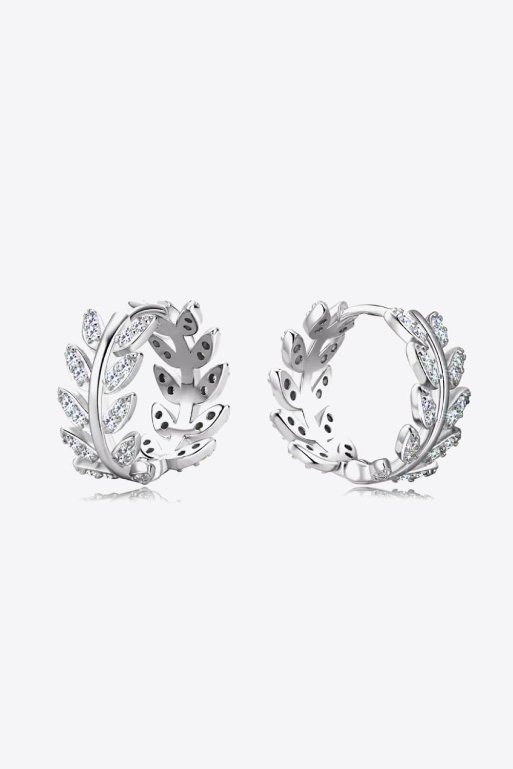 Moissanite Leaves Huggie Earrings - Platinum Vermeil- Claude Jewelry Moissanite - Shop claudejewelry.com