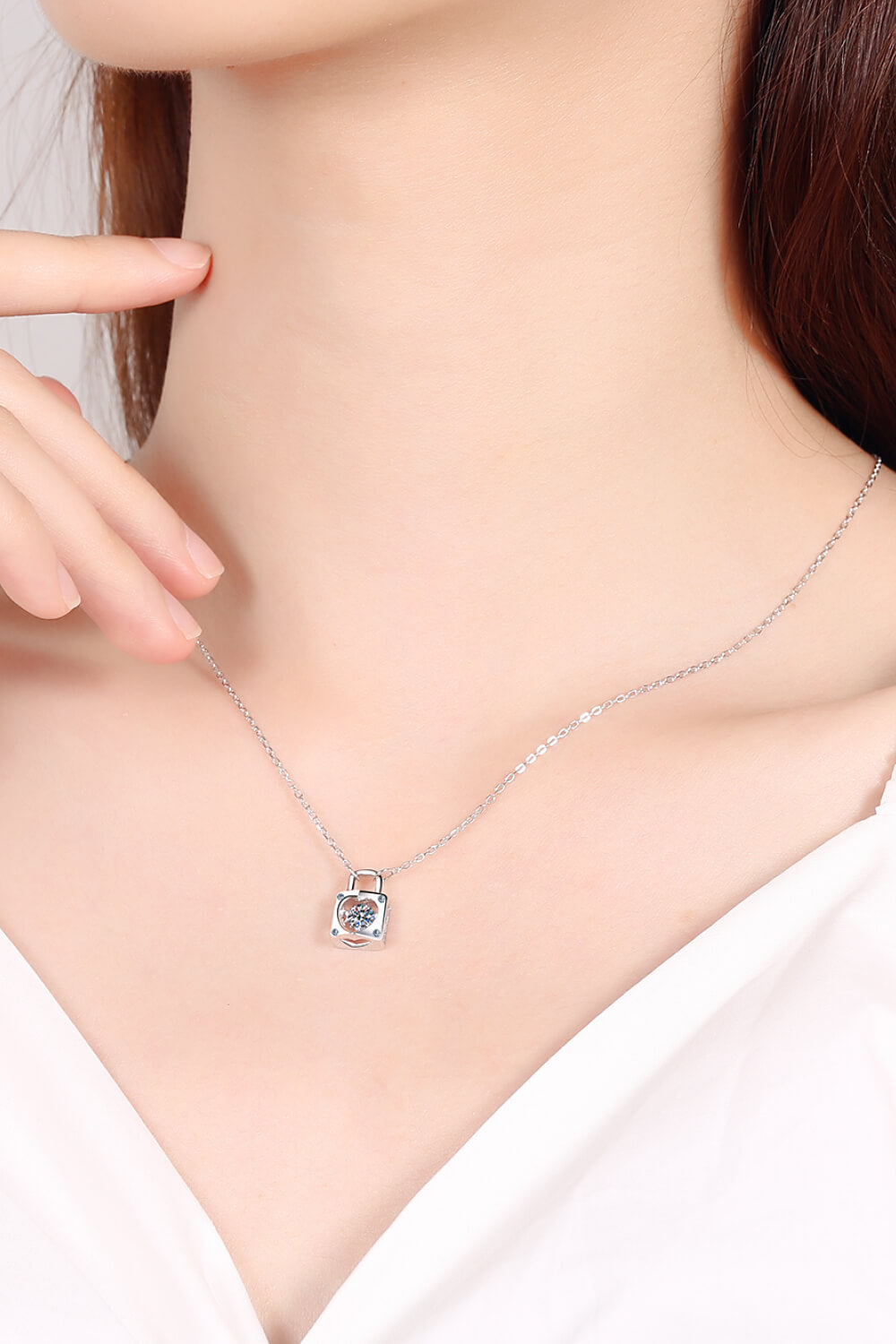 Moissanite Lock Pendant Necklace - Rhodium Vermeil- Claude Jewelry Moissanite - Shop claudejewelry.com