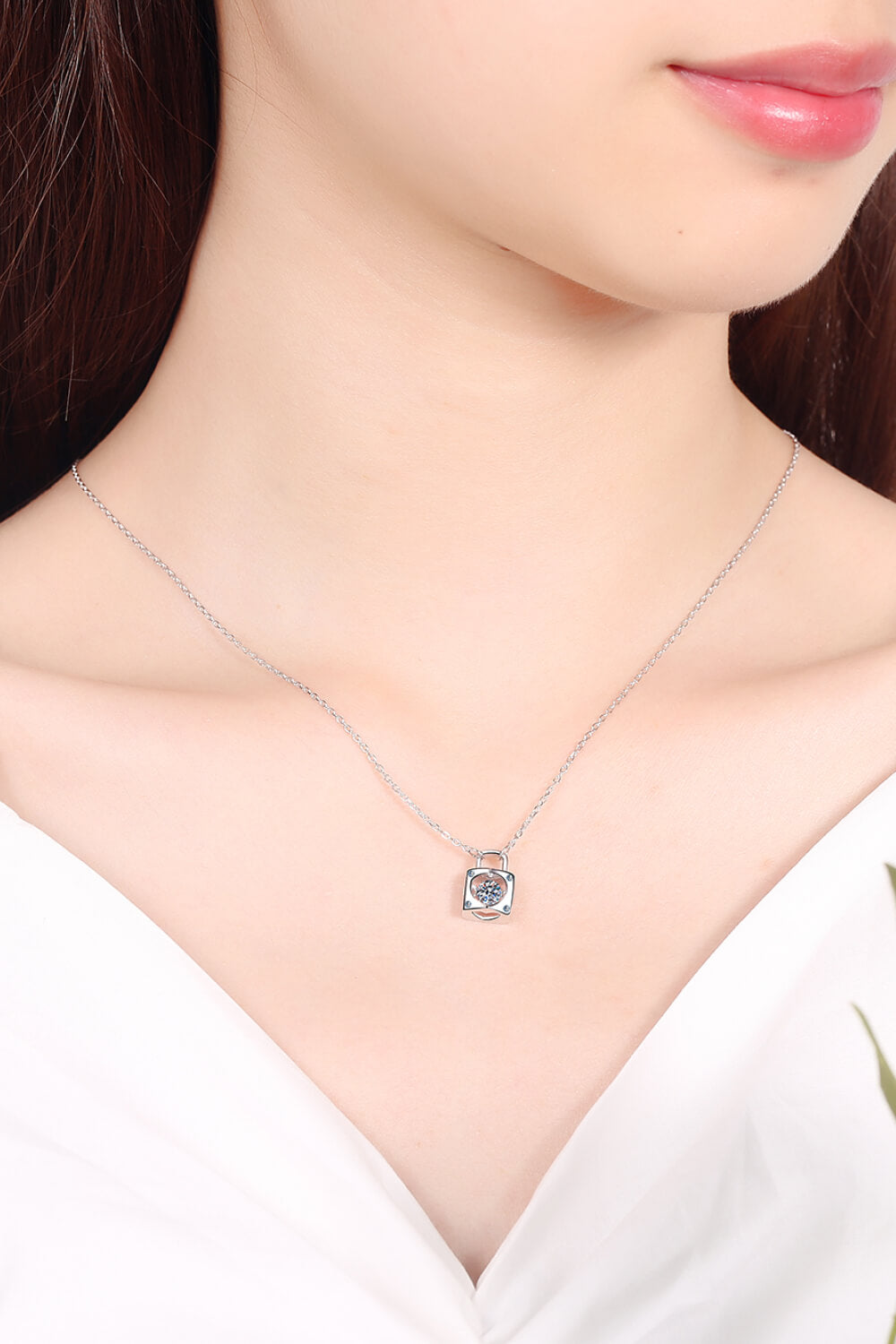 Moissanite Lock Pendant Necklace - Rhodium Vermeil- Claude Jewelry Moissanite - Shop claudejewelry.com