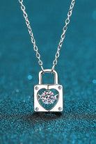 Moissanite Lock Pendant Necklace - Rhodium Vermeil- Claude Jewelry Moissanite - Shop claudejewelry.com