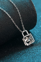 Moissanite Lock Pendant Necklace - Rhodium Vermeil- Claude Jewelry Moissanite - Shop claudejewelry.com