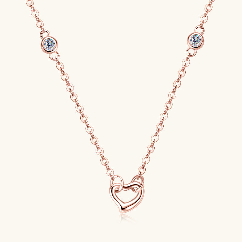 Moissanite Looped Heart Necklace - 18k Rose Gold Vermeil- Claude Jewelry Moissanite - Shop claudejewelry.com