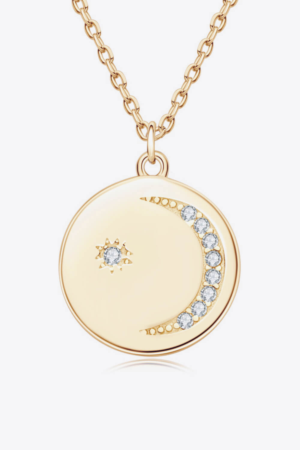 Moissanite Moon & Star Round Pendant 18k Gold Vermeil Necklace - 18k Gold Vermeil- Claude Jewelry Moissanite - Shop claudejewelry.com