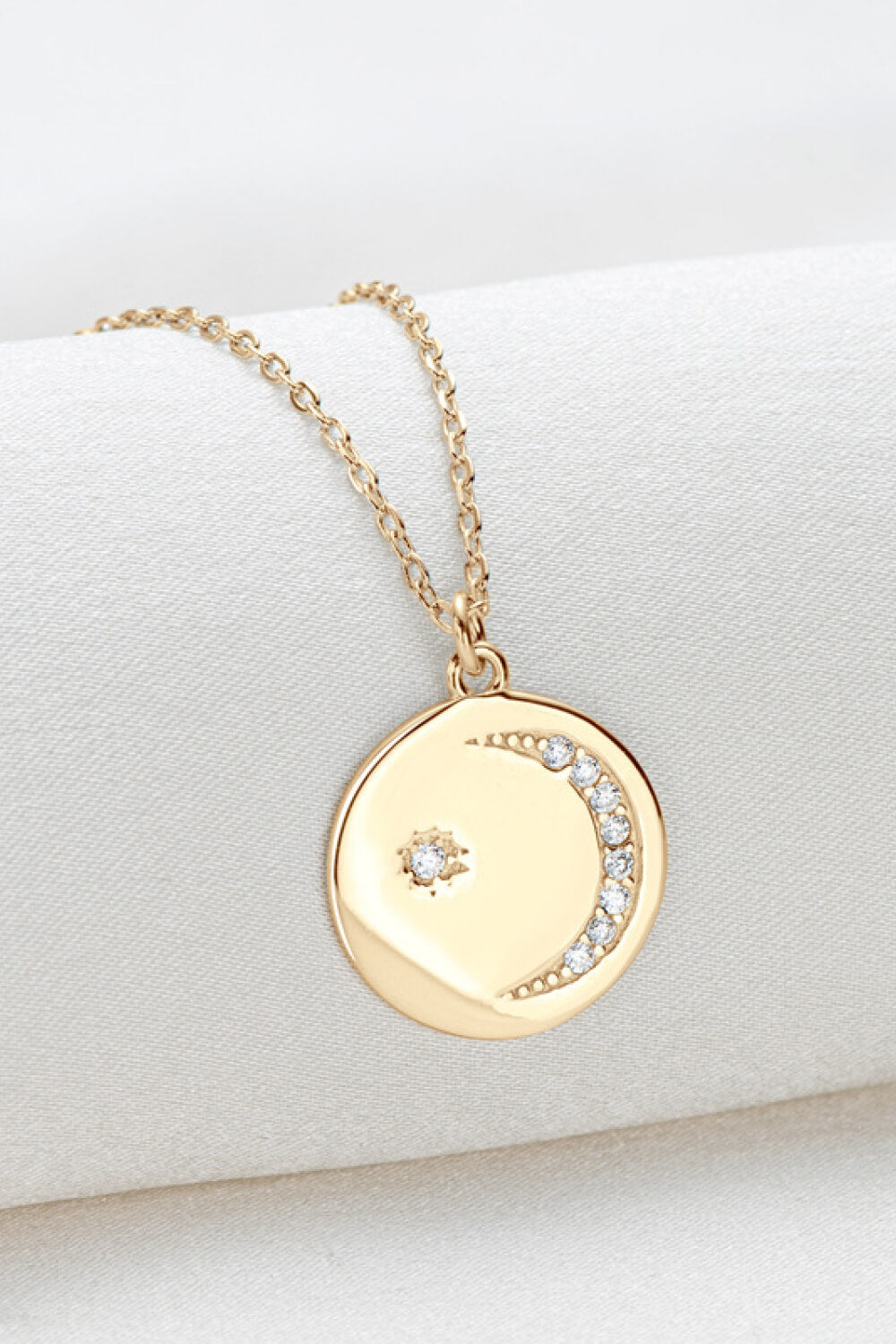 Moissanite Moon & Star Round Pendant 18k Gold Vermeil Necklace - - Claude Jewelry Moissanite - Shop claudejewelry.com