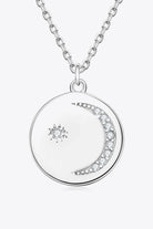 Moissanite Moon & Star Round Pendant 18k Gold Vermeil Necklace - Platinum Vermeil- Claude Jewelry Moissanite - Shop claudejewelry.com