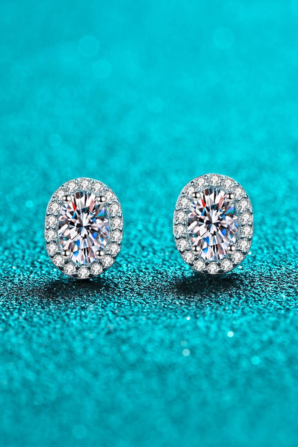 Moissanite Oval Halo Stud Earrings - Rhodium Vermeil- Claude Jewelry Moissanite - Shop claudejewelry.com