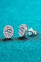 Moissanite Oval Halo Stud Earrings - Rhodium Vermeil- Claude Jewelry Moissanite - Shop claudejewelry.com