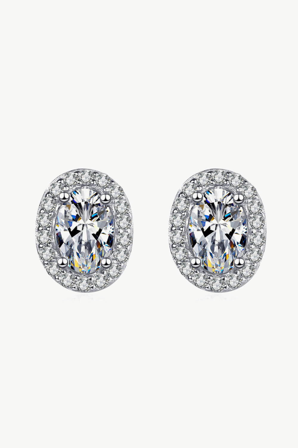 Moissanite Oval Halo Stud Earrings - Rhodium Vermeil- Claude Jewelry Moissanite - Shop claudejewelry.com