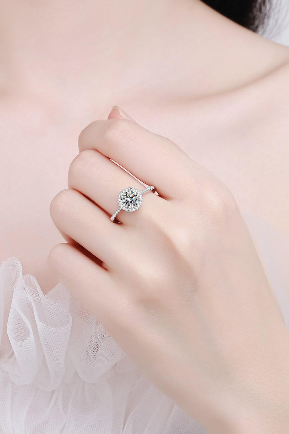 Moissanite Pave Halo Ring - - Claude Jewelry Moissanite - Shop claudejewelry.com