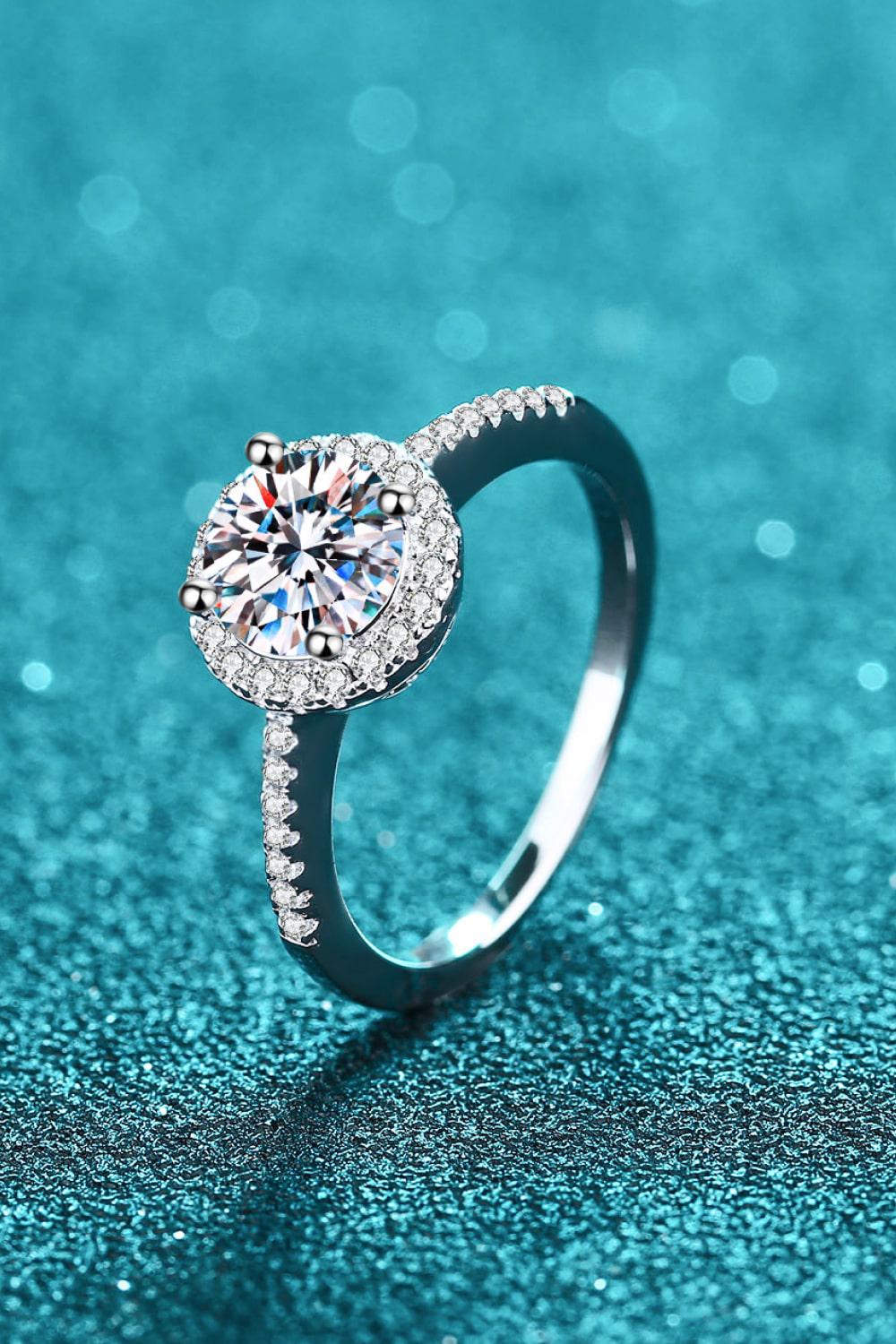 Moissanite Pave Halo Ring - - Claude Jewelry Moissanite - Shop claudejewelry.com