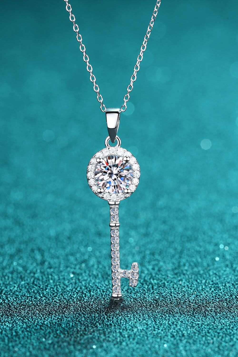 Moissanite Pave Key Pendant Necklace - Rhodium Vermeil- Claude Jewelry Moissanite - Shop claudejewelry.com