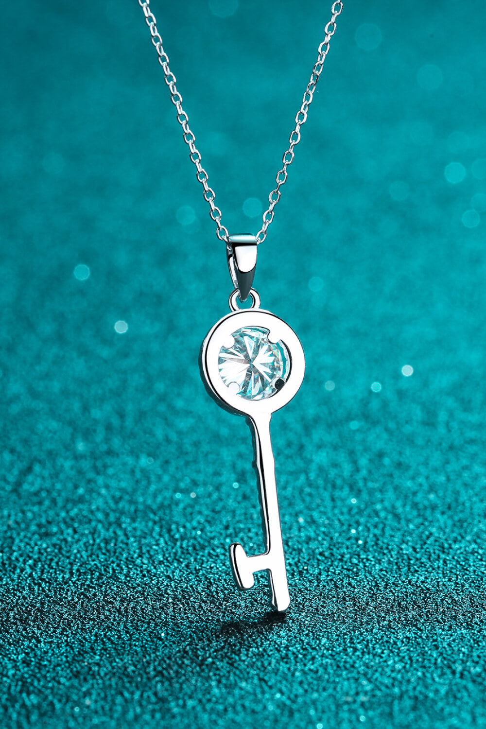 Moissanite Pave Key Pendant Necklace - Rhodium Vermeil- Claude Jewelry Moissanite - Shop claudejewelry.com