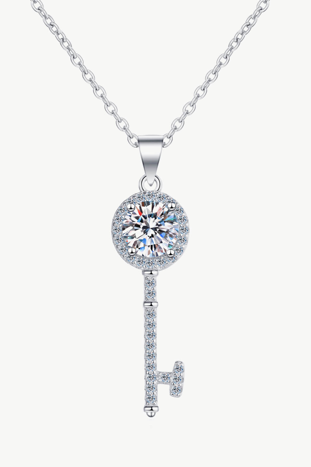 Moissanite Pave Key Pendant Necklace - Rhodium Vermeil- Claude Jewelry Moissanite - Shop claudejewelry.com