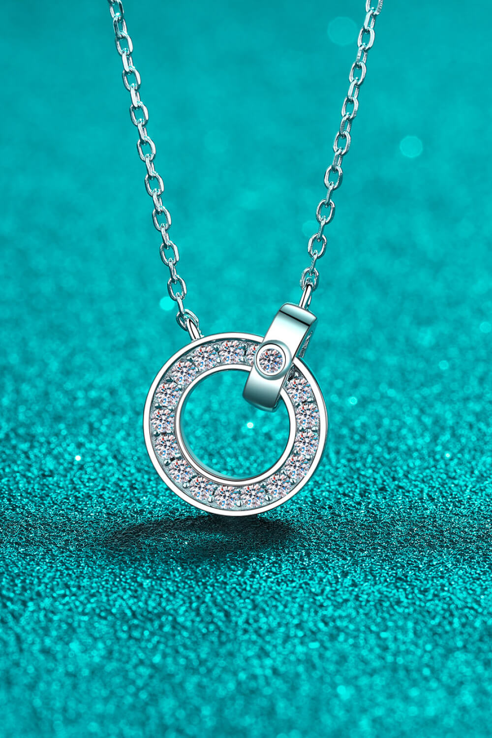 Moissanite Pave Ring Pendant Necklace - Rhodium Vermeil- Claude Jewelry Moissanite - Shop claudejewelry.com