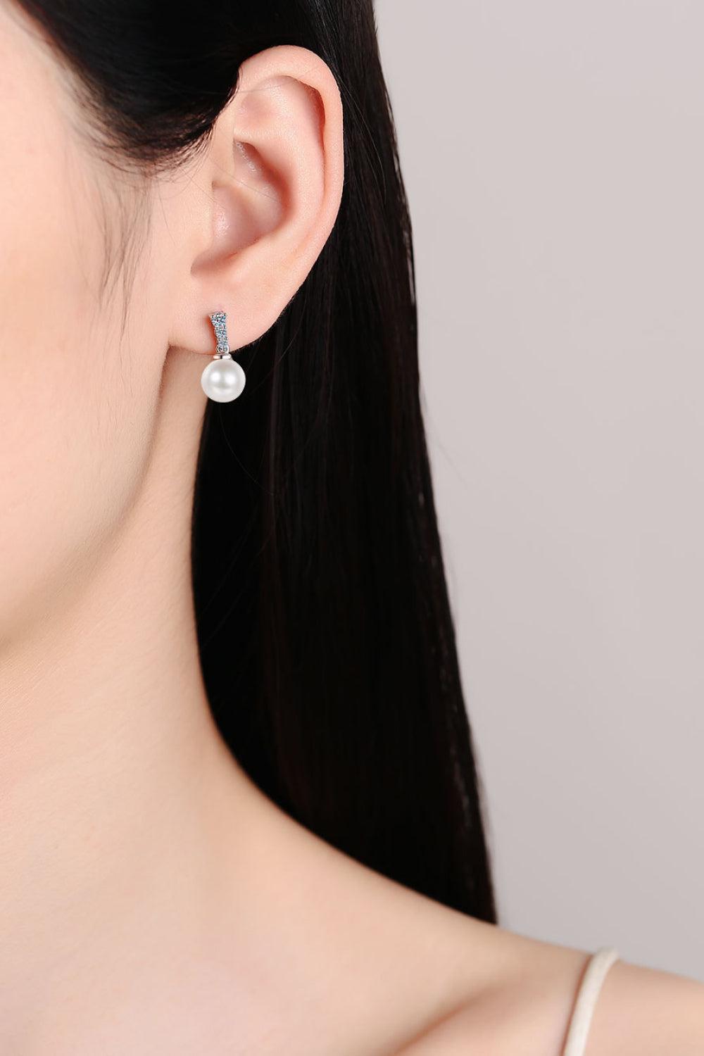 Moissanite Pearl Drop Earrings - White- Claude Jewelry Moissanite - Shop claudejewelry.com