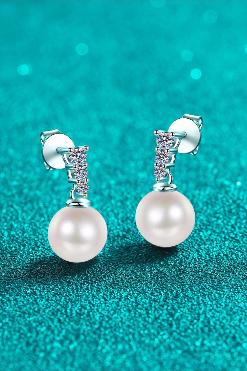 Moissanite Pearl Drop Earrings - White- Claude Jewelry Moissanite - Shop claudejewelry.com