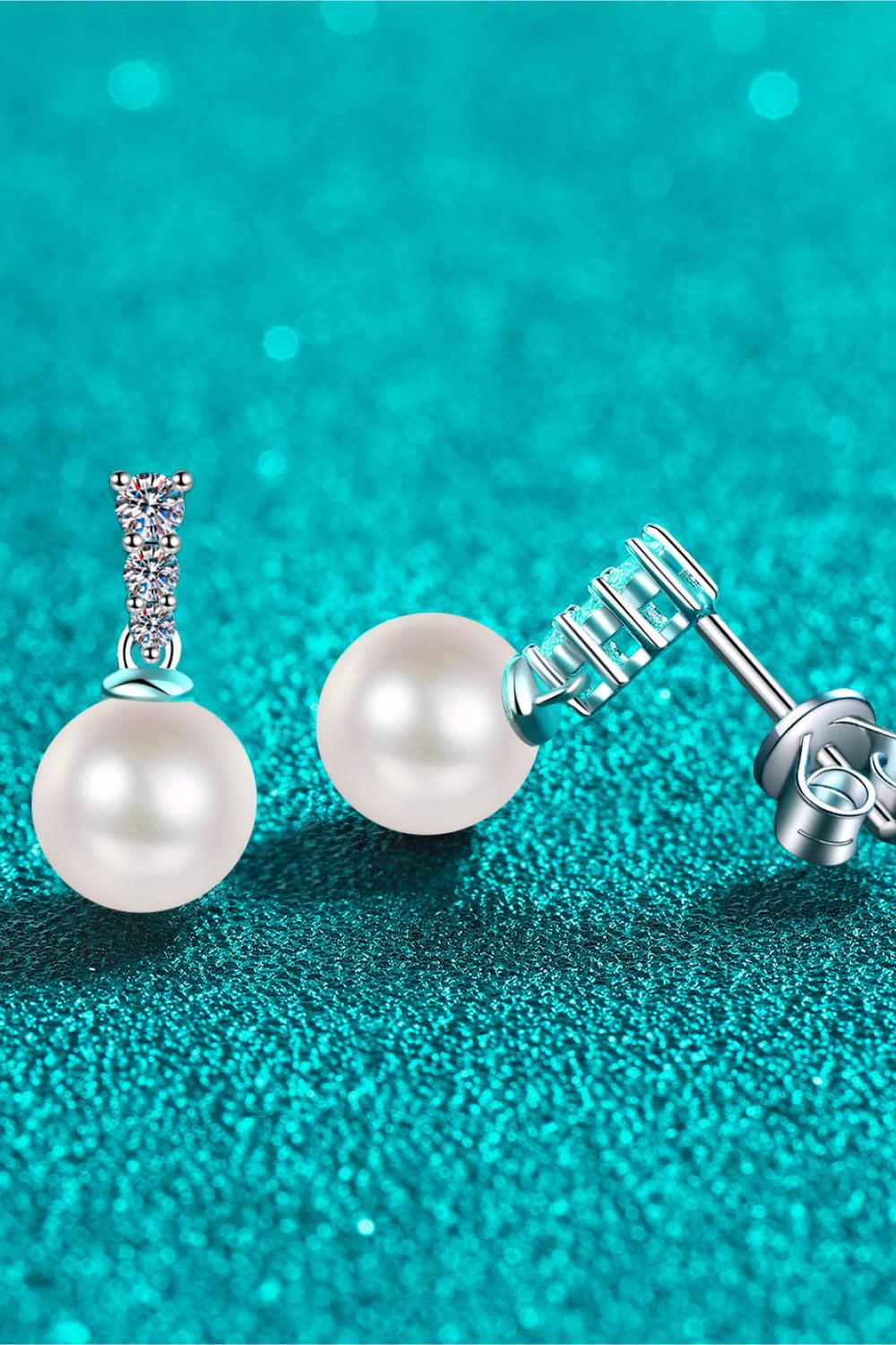 Moissanite Pearl Drop Earrings - White- Claude Jewelry Moissanite - Shop claudejewelry.com