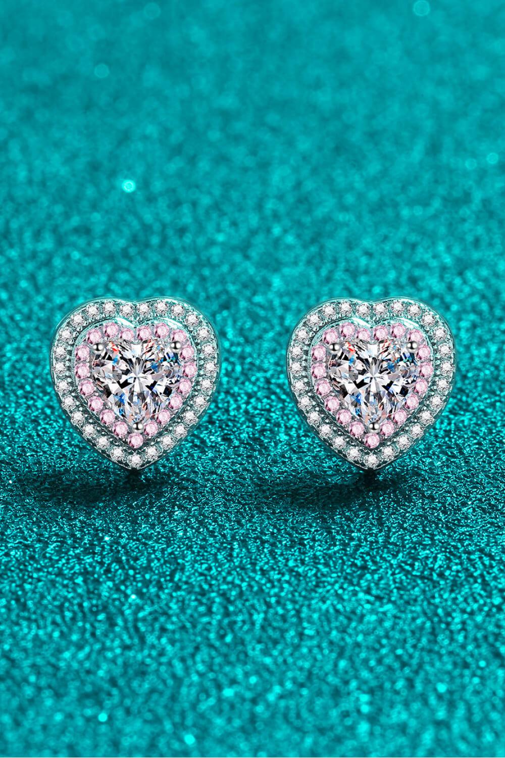 Moissanite Pink Heart-Shaped Stud Earrings - Rhodium Vermeil- Claude Jewelry Moissanite - Shop claudejewelry.com