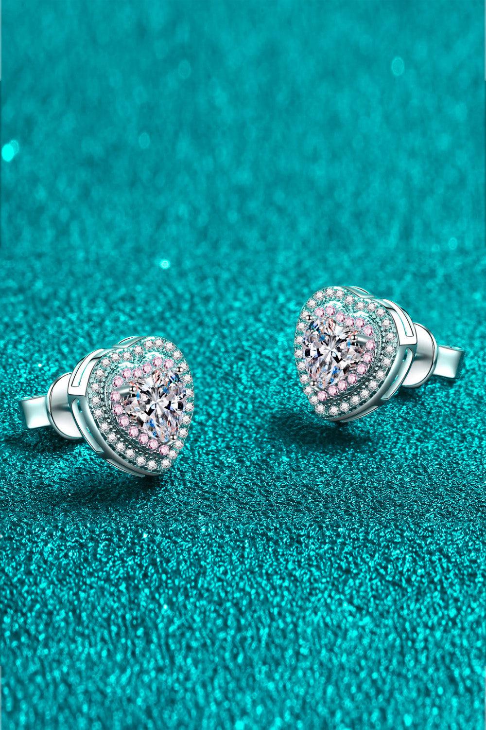 Moissanite Pink Heart-Shaped Stud Earrings - Rhodium Vermeil- Claude Jewelry Moissanite - Shop claudejewelry.com