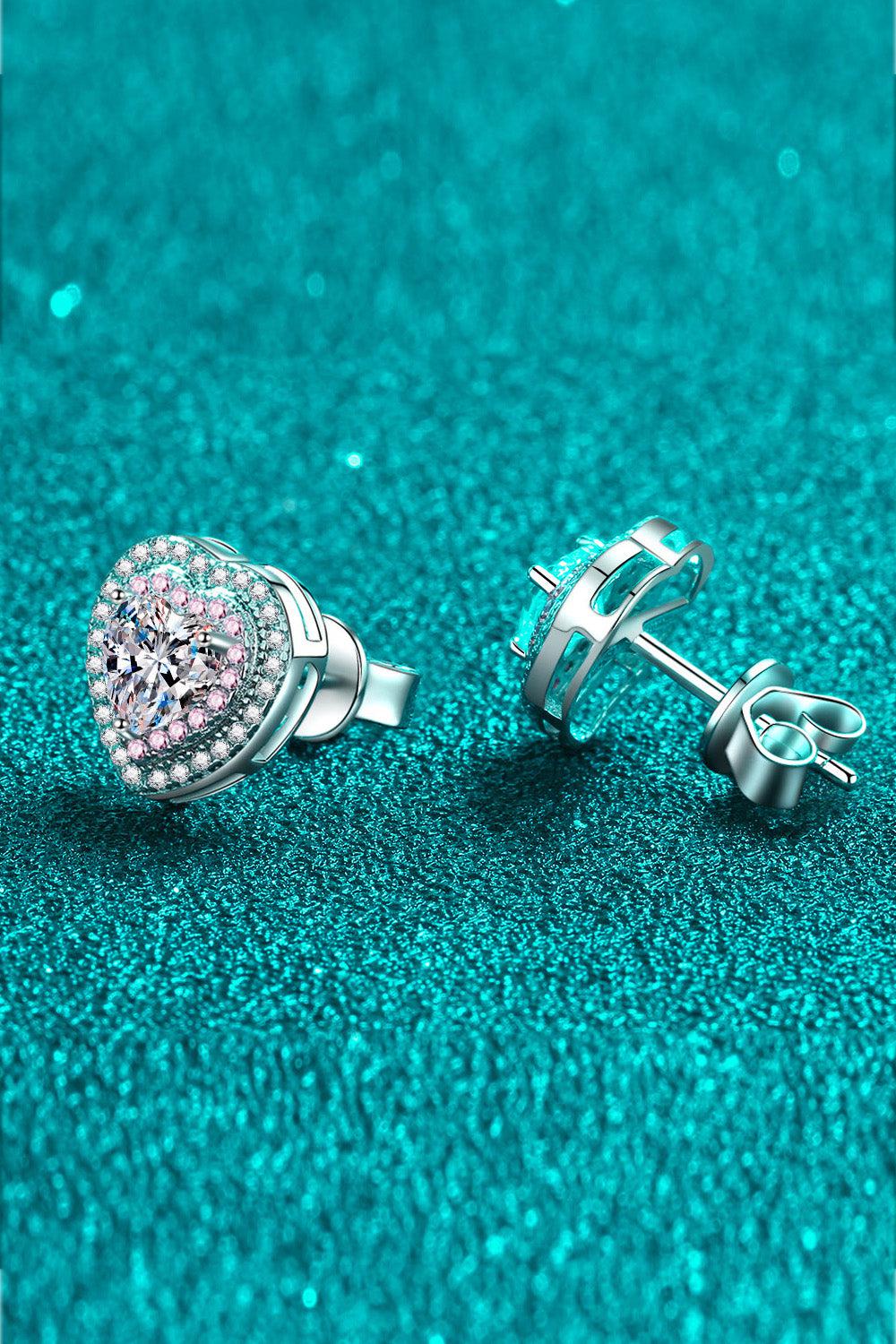 Moissanite Pink Heart-Shaped Stud Earrings - Rhodium Vermeil- Claude Jewelry Moissanite - Shop claudejewelry.com