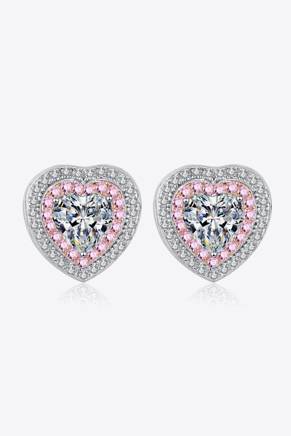 Moissanite Pink Heart-Shaped Stud Earrings - Rhodium Vermeil- Claude Jewelry Moissanite - Shop claudejewelry.com