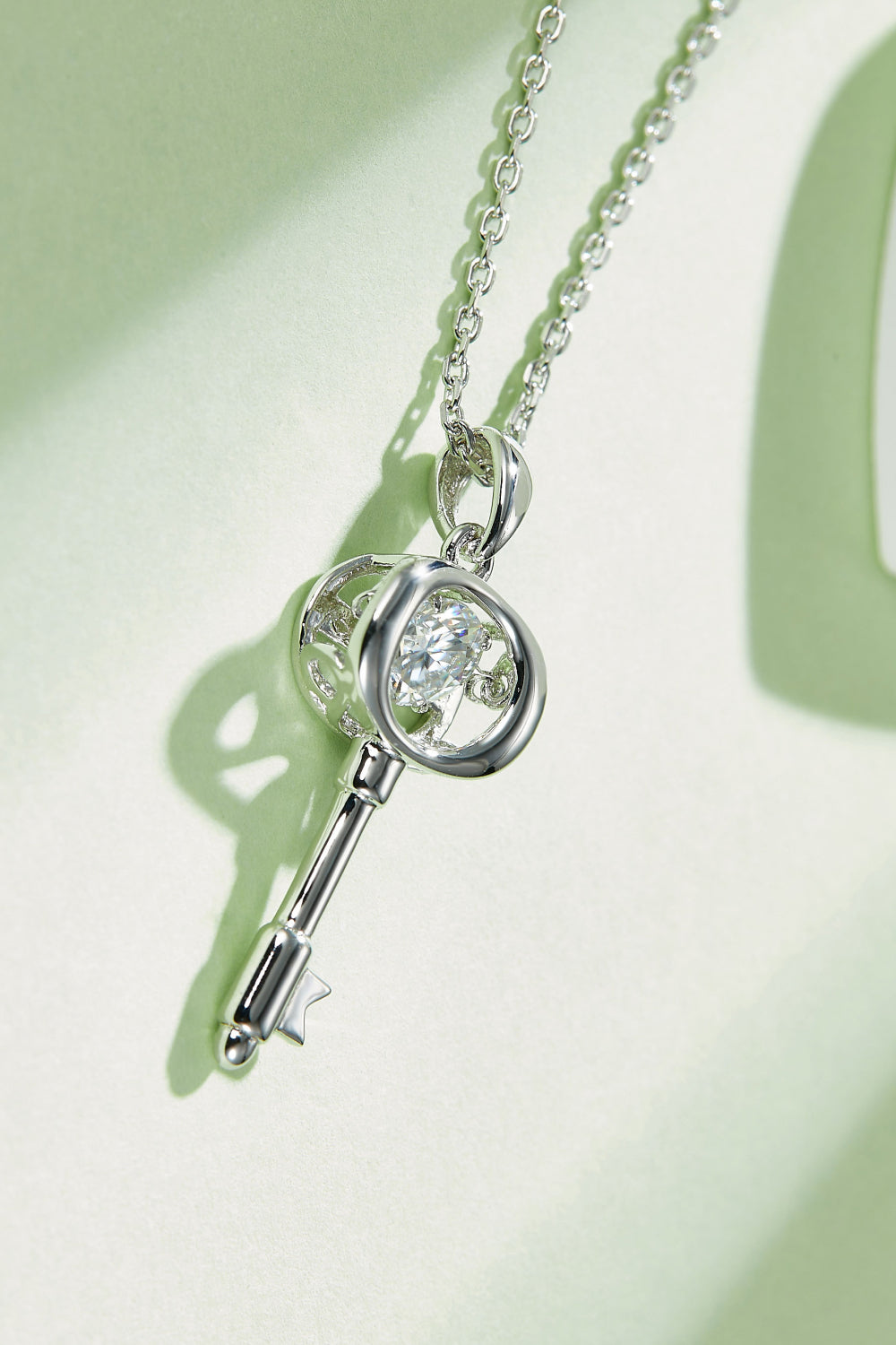 Moissanite Polished Key Pendant Necklace - Platinum Vermeil- Claude Jewelry Moissanite - Shop claudejewelry.com