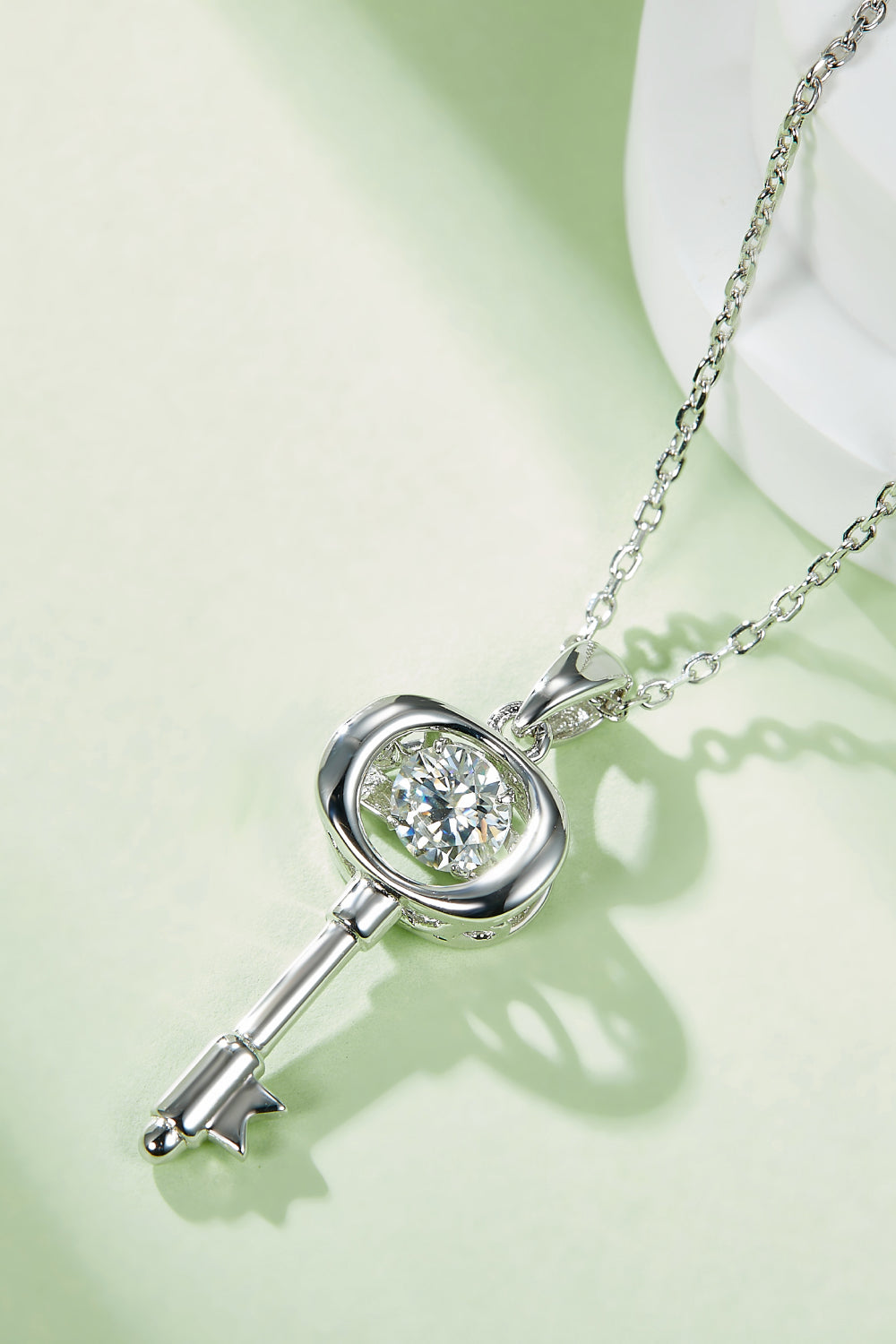 Moissanite Polished Key Pendant Necklace - Platinum Vermeil- Claude Jewelry Moissanite - Shop claudejewelry.com