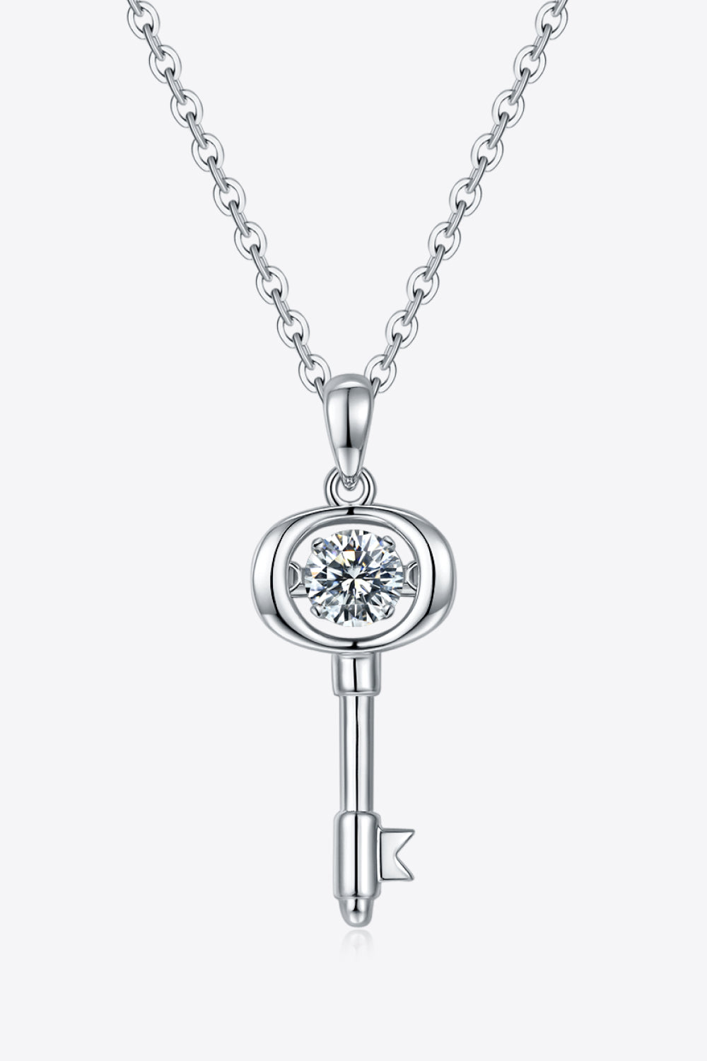 Moissanite Polished Key Pendant Necklace - Platinum Vermeil- Claude Jewelry Moissanite - Shop claudejewelry.com