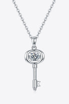 Moissanite Polished Key Pendant Necklace - Platinum Vermeil- Claude Jewelry Moissanite - Shop claudejewelry.com