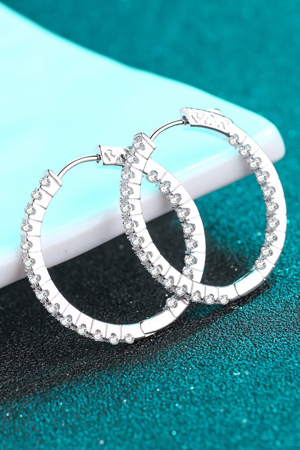 Moissanite Rhodium Vermeil Hoop Earrings - Rhodium Vermeil- Claude Jewelry Moissanite - Shop claudejewelry.com