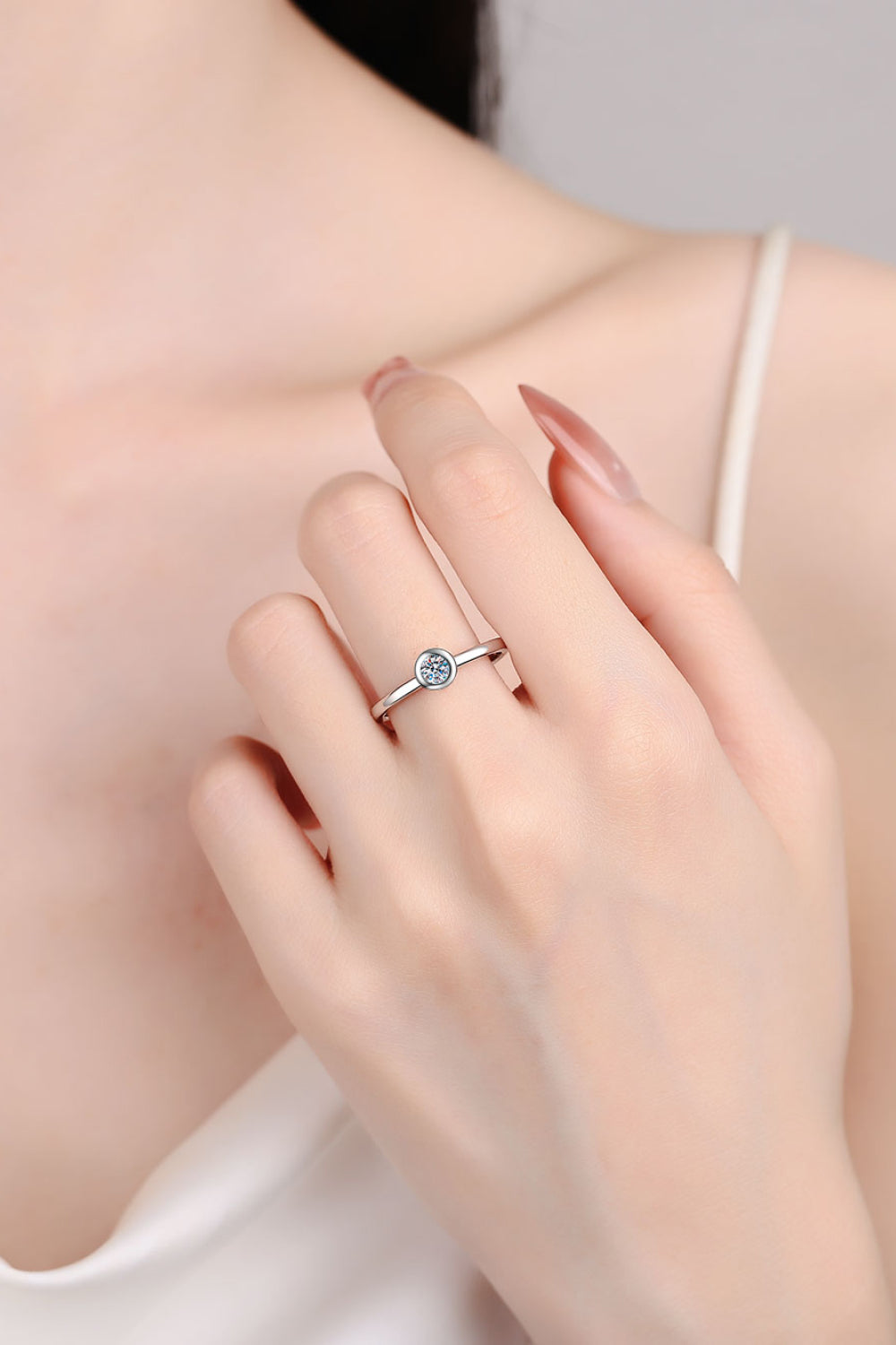 Moissanite Rhodium Vermeil Solitaire Ring - - Claude Jewelry Moissanite - Shop claudejewelry.com