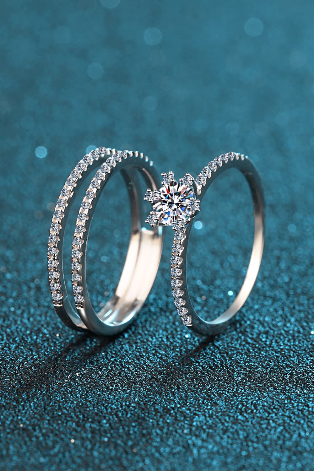 Moissanite Rhodium Vermeil Three Stacking Ring Set - - Claude Jewelry Moissanite - Shop claudejewelry.com