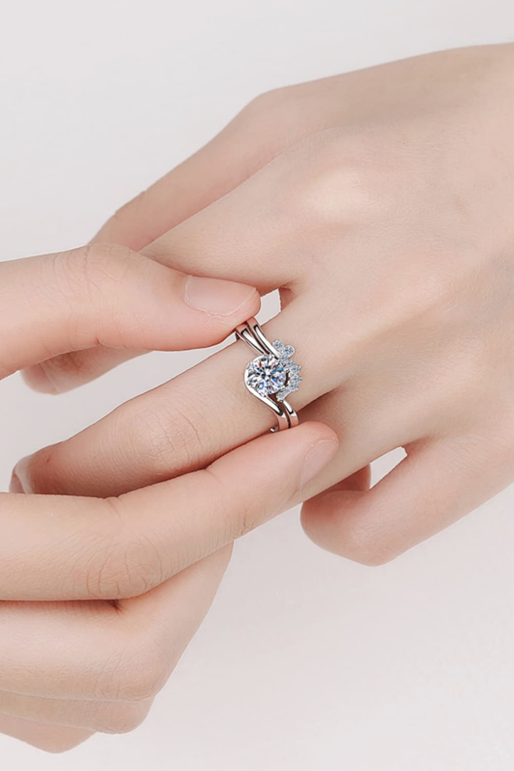 Moissanite Rhodium Vermeil Two-Piece Ring Set - - Claude Jewelry Moissanite - Shop claudejewelry.com