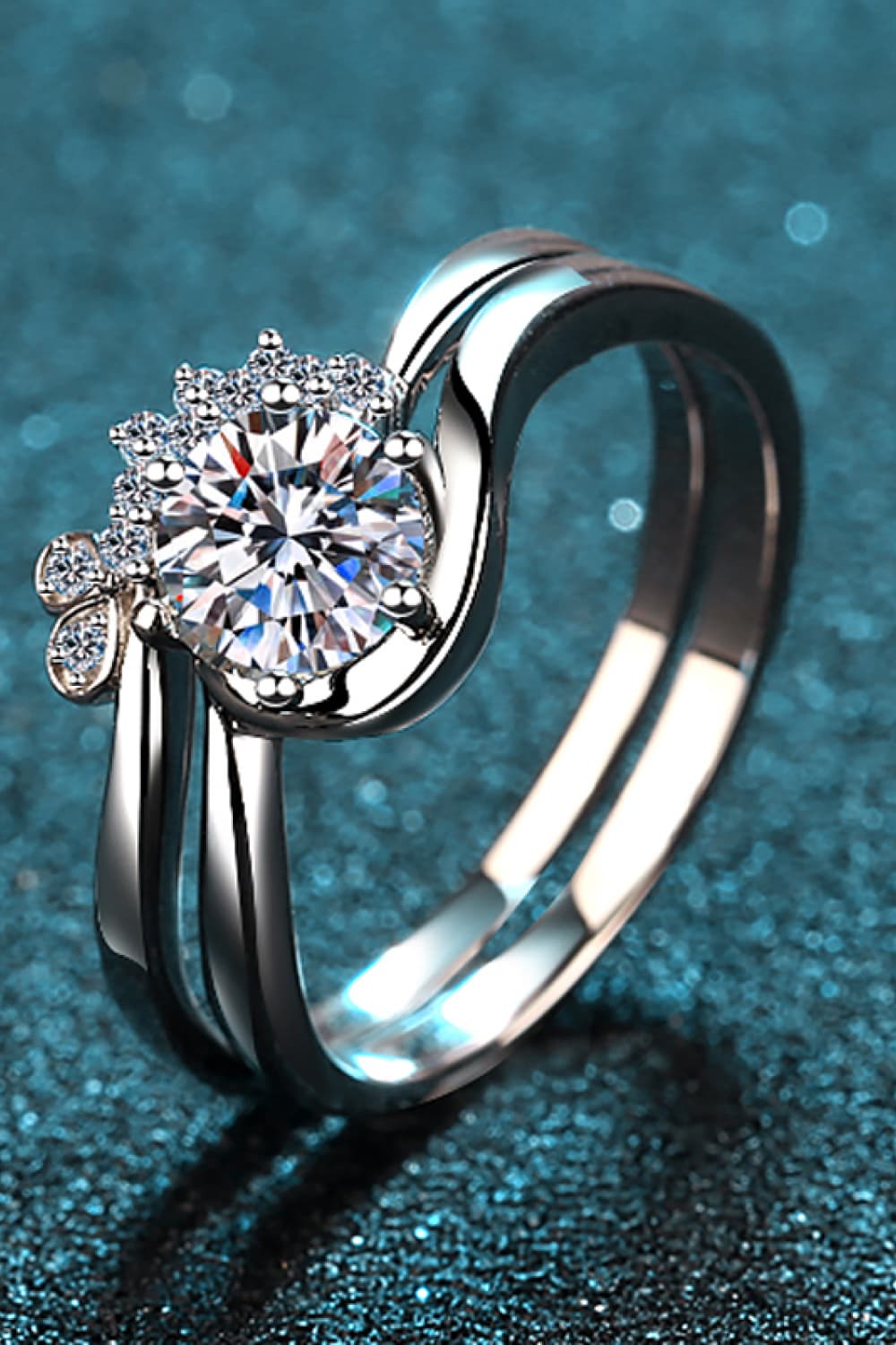 Moissanite Rhodium Vermeil Two-Piece Ring Set - - Claude Jewelry Moissanite - Shop claudejewelry.com