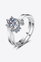 Moissanite Rhodium Vermeil Two-Piece Ring Set - Rhodium Vermeil-5- Claude Jewelry Moissanite - Shop claudejewelry.com