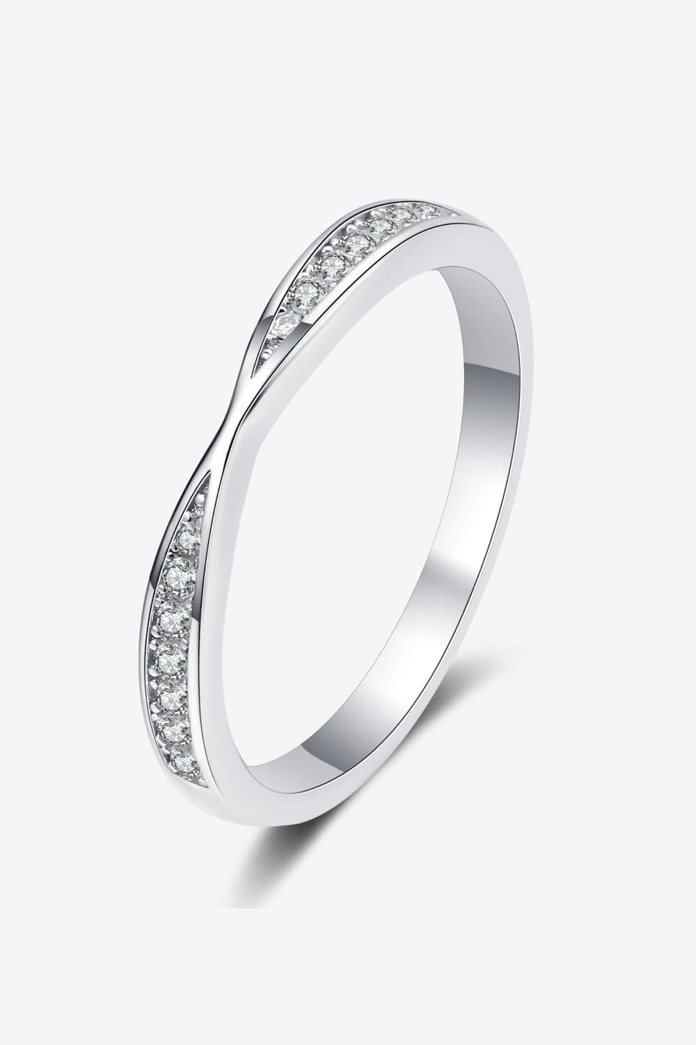 Moissanite Rhodium Vermeil X-Cross Band Ring - - Claude Jewelry Moissanite - Shop claudejewelry.com