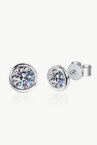 Moissanite Round Bevel Stud Earrings - Rhodium Vermeil- Claude Jewelry Moissanite - Shop claudejewelry.com