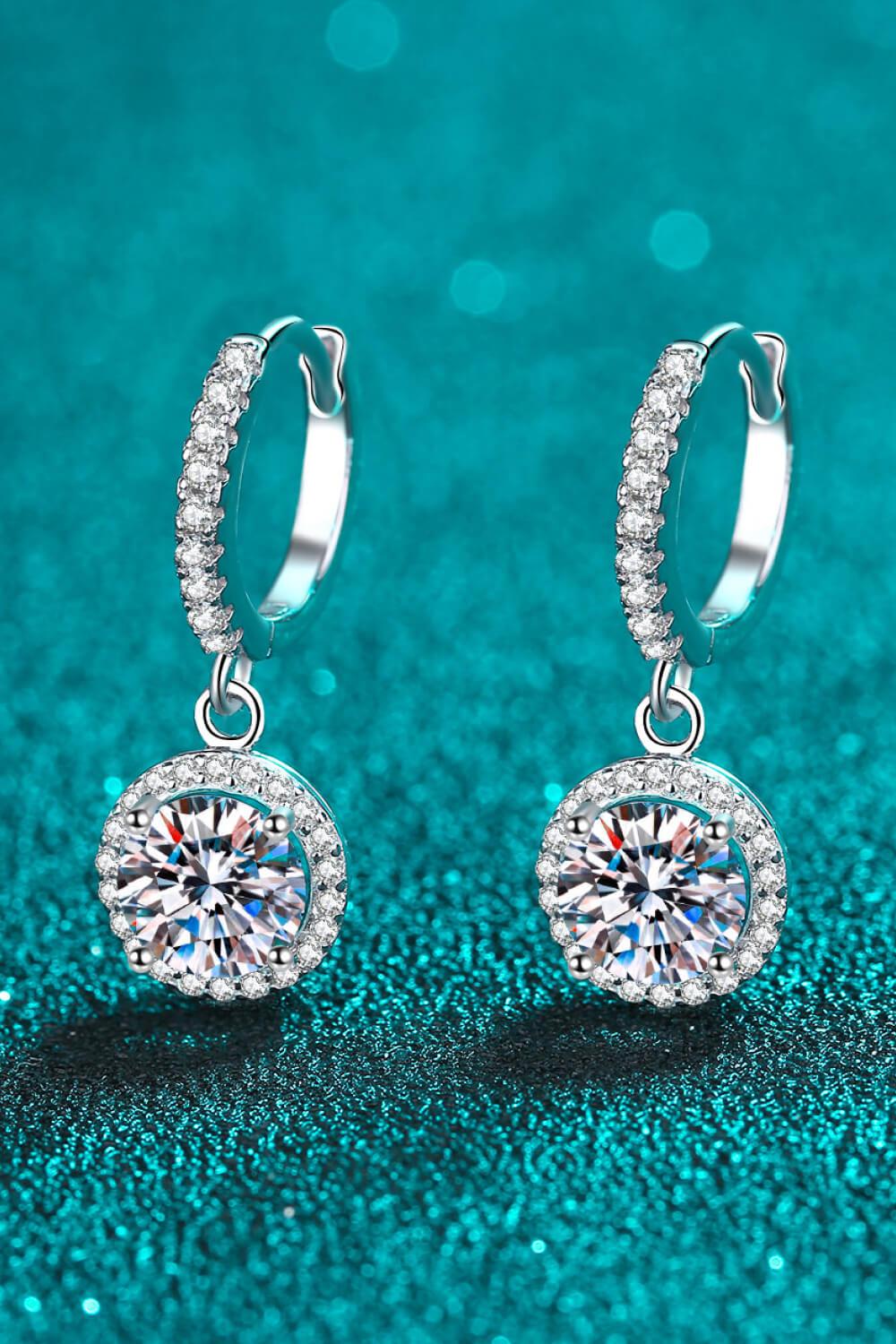 Moissanite Round Halo Drop Earrings - Rhodium Vermeil- Claude Jewelry Moissanite - Shop claudejewelry.com