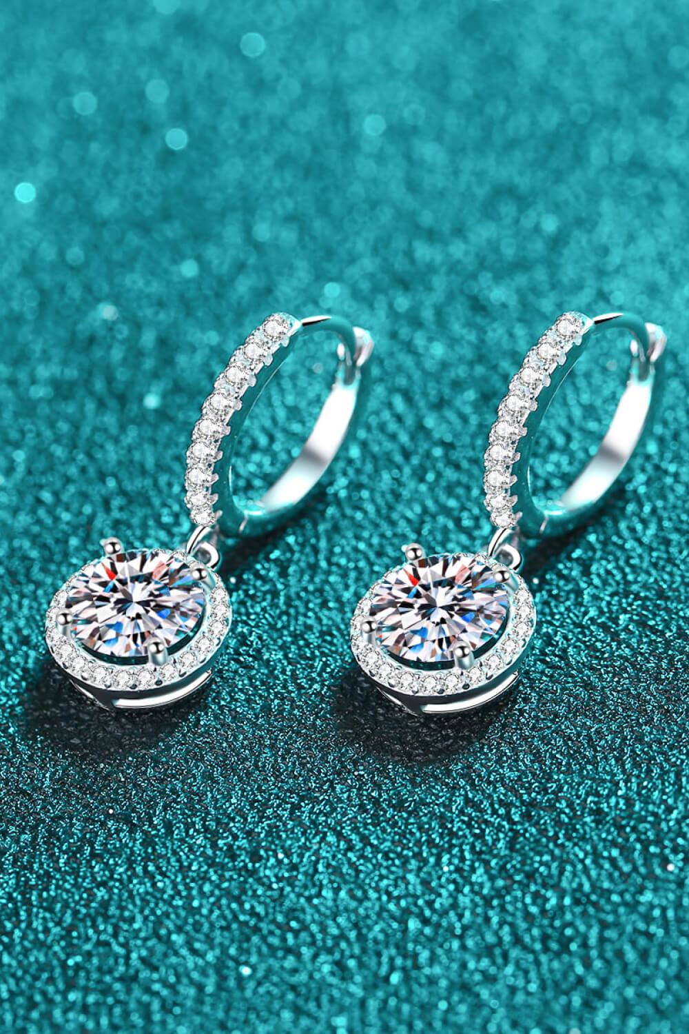 Moissanite Round Halo Drop Earrings - Rhodium Vermeil- Claude Jewelry Moissanite - Shop claudejewelry.com