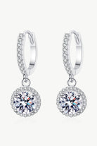 Moissanite Round Halo Drop Earrings - Rhodium Vermeil- Claude Jewelry Moissanite - Shop claudejewelry.com