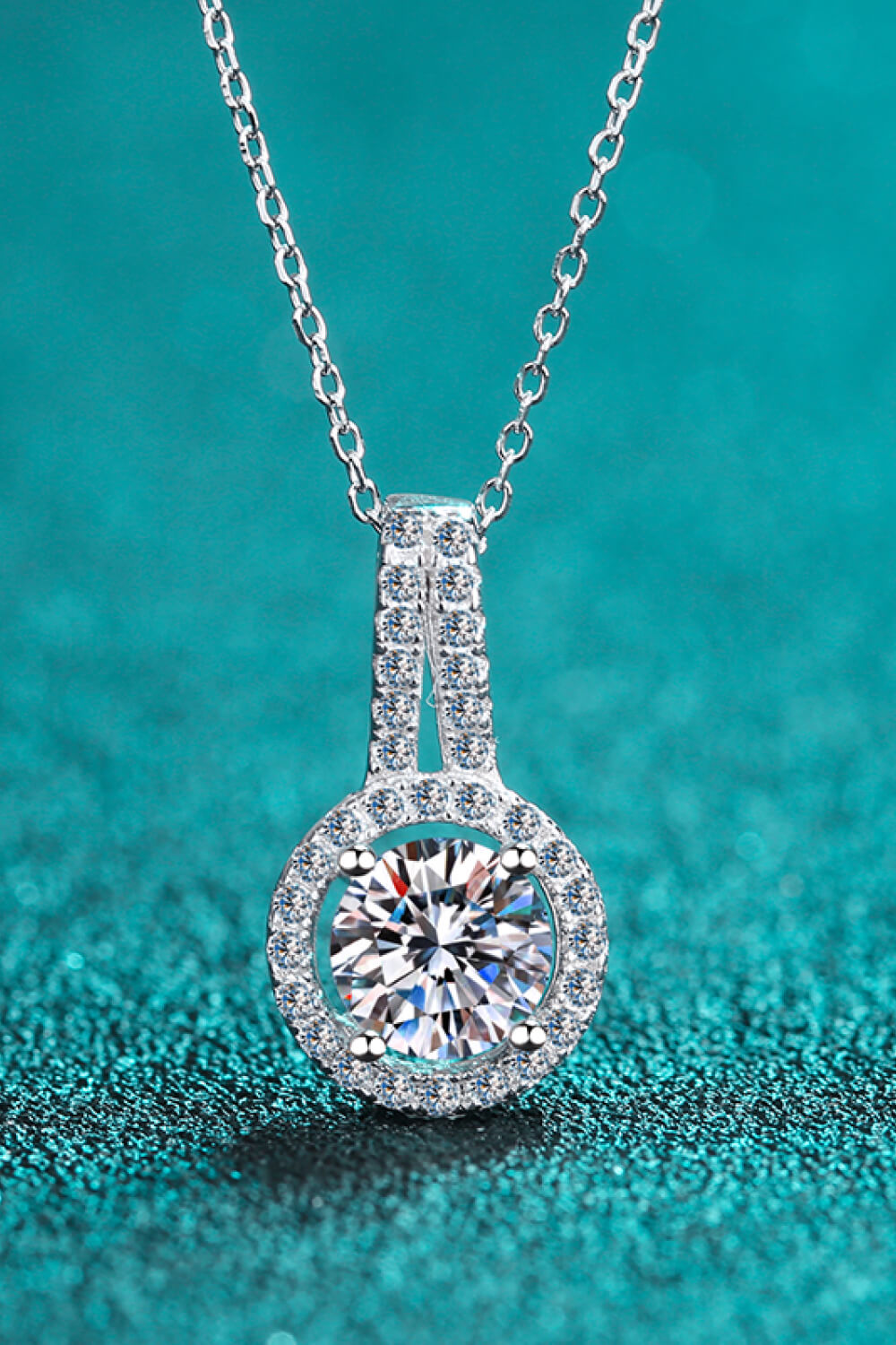 Moissanite Round Pendant Chain Necklace - Rhodium Vermeil- Claude Jewelry Moissanite - Shop claudejewelry.com