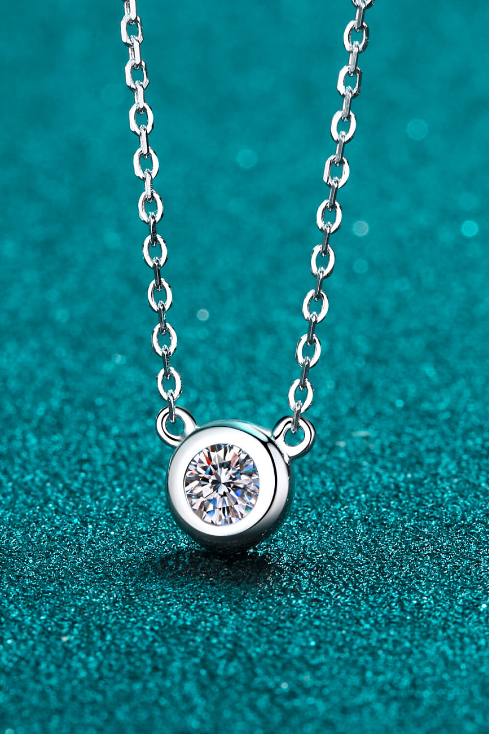 Moissanite Round Pendant Chain Necklace - Rhodium Vermeil- Claude Jewelry Moissanite - Shop claudejewelry.com