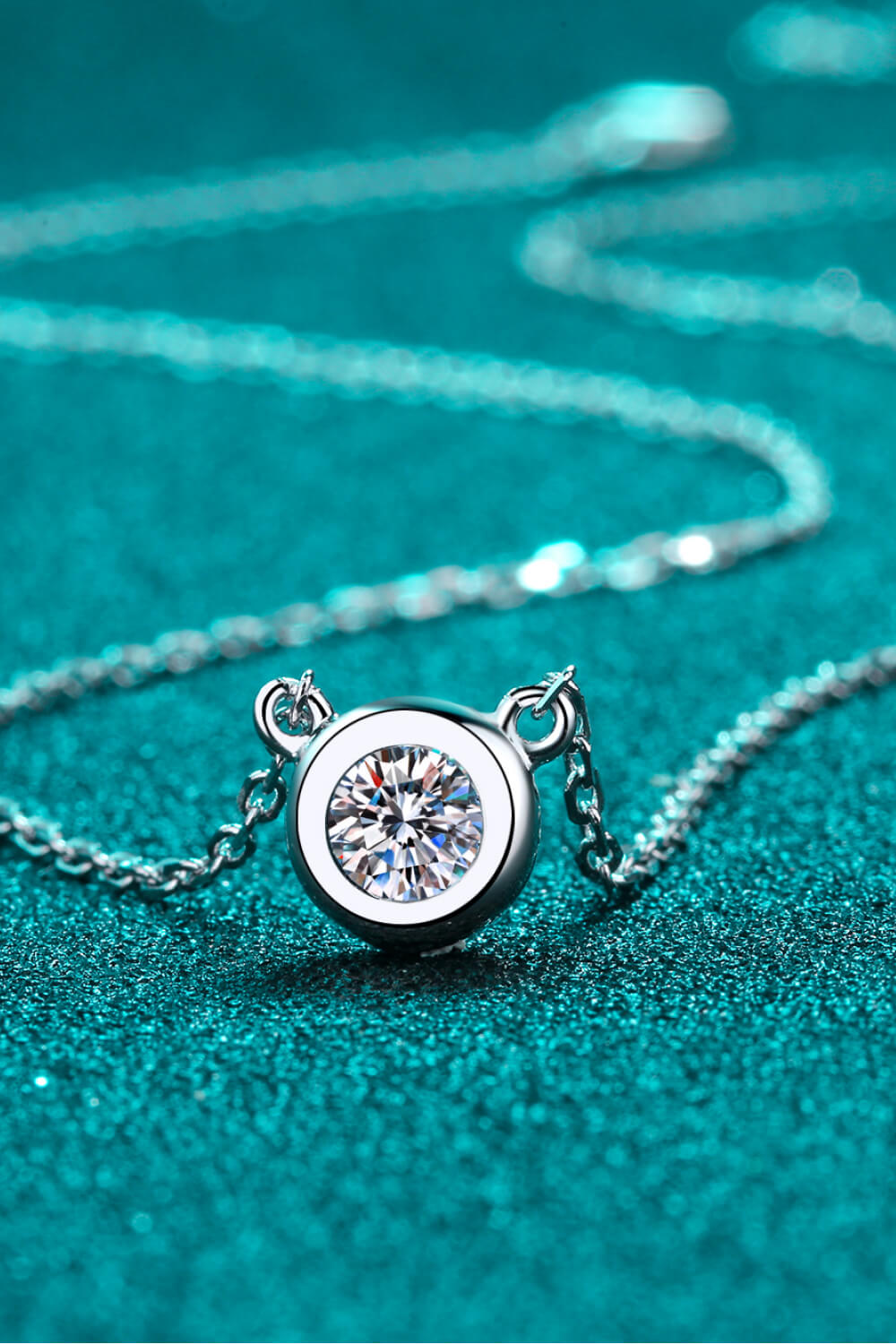 Moissanite Round Pendant Chain Necklace - Rhodium Vermeil- Claude Jewelry Moissanite - Shop claudejewelry.com