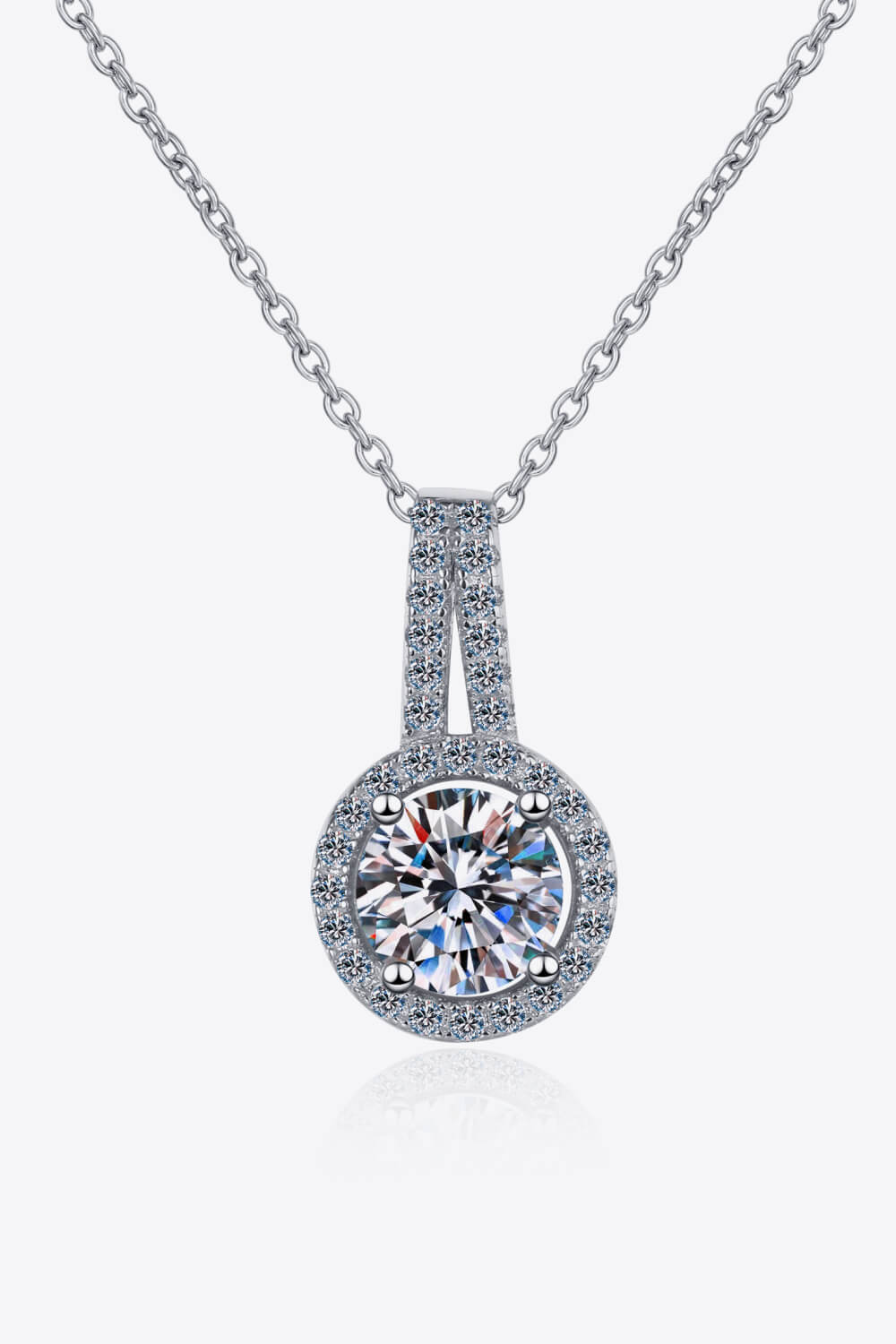 Moissanite Round Pendant Chain Necklace - Rhodium Vermeil- Claude Jewelry Moissanite - Shop claudejewelry.com