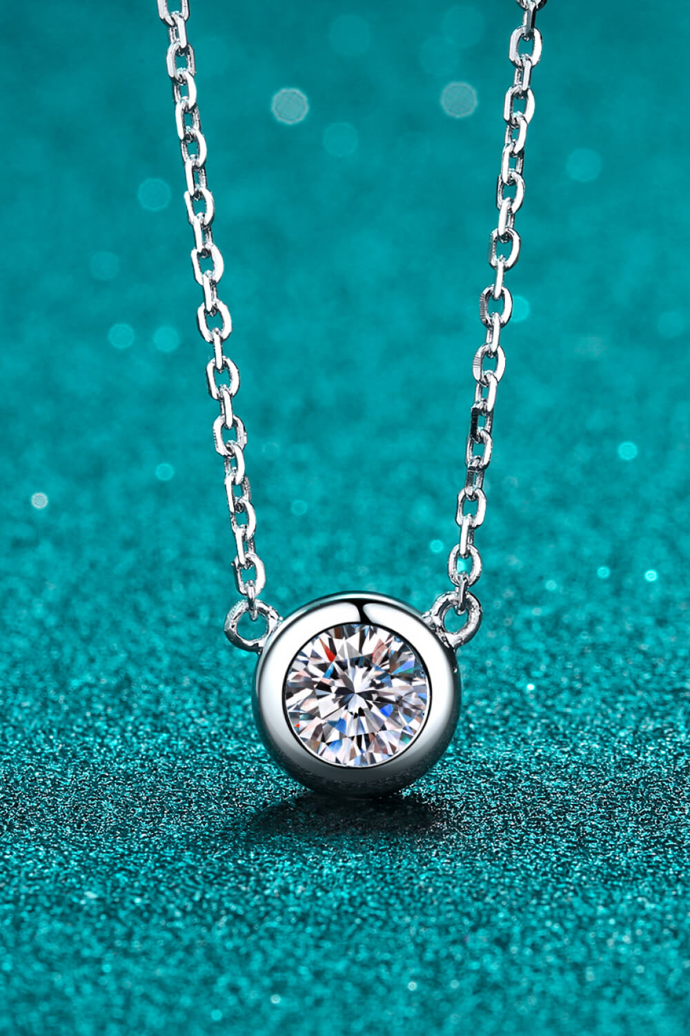 Moissanite Round Pendant Chain Necklace - Rhodium Vermeil- Claude Jewelry Moissanite - Shop claudejewelry.com